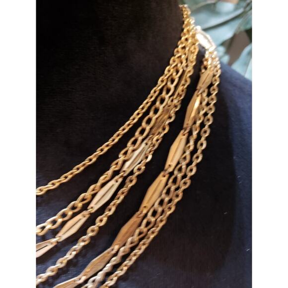 Womens Fashion Gold Tone Multilayer Paper Clip & Link Chains Necklace Jewelry - Picture 4 of 6